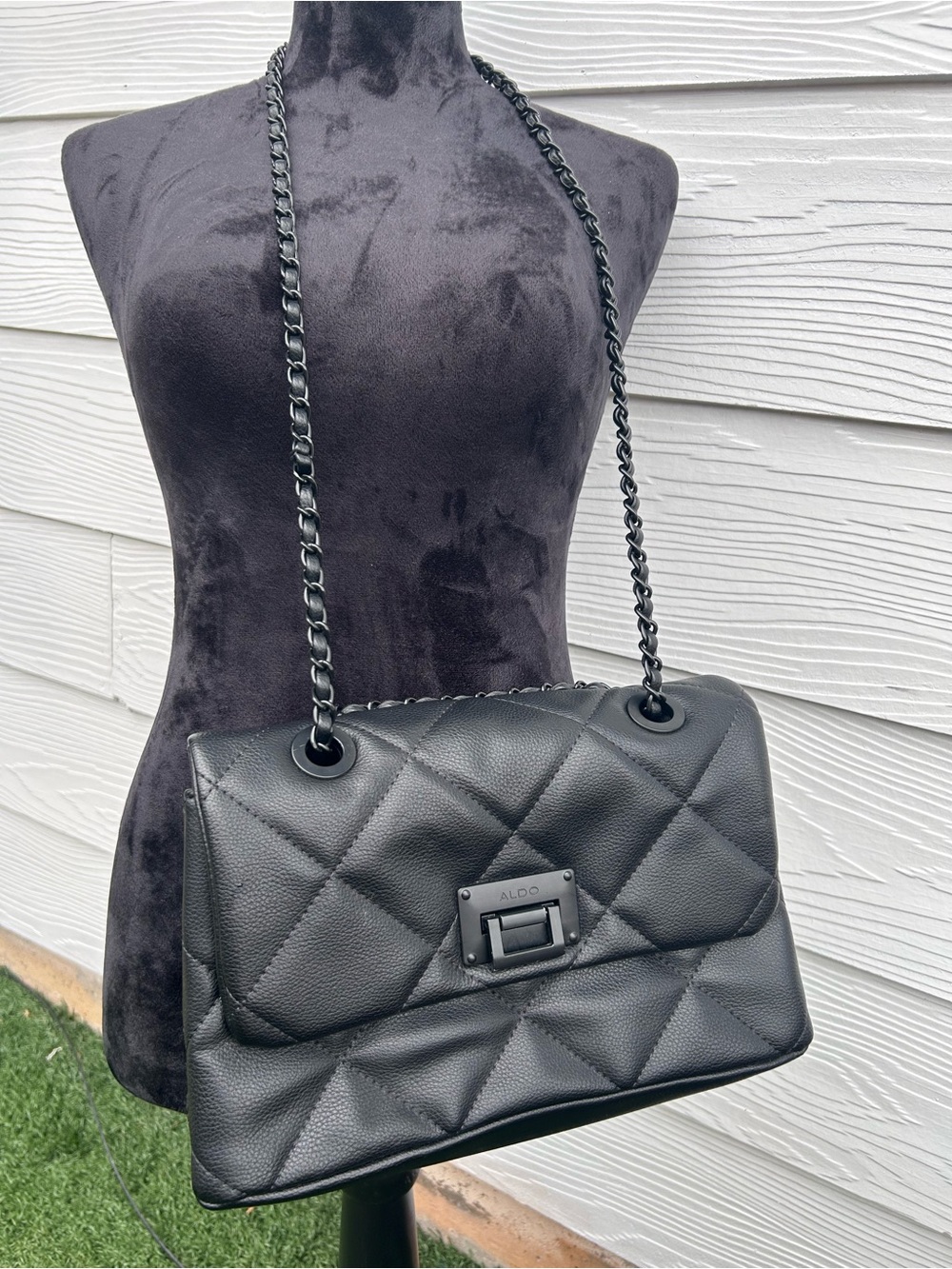 ALDO Black Quilted Shoulder Bag with Chain Strap